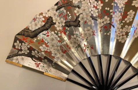Ornamental fan,Spring and autumn , with Bamboo stand
