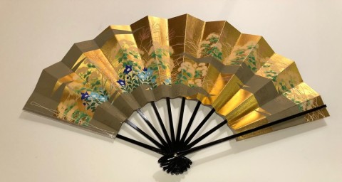 Ornamental fan,Spring and autumn , with Bamboo stand