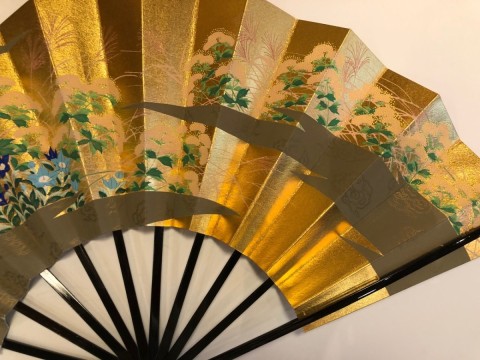 Ornamental fan,Spring and autumn , with Bamboo stand